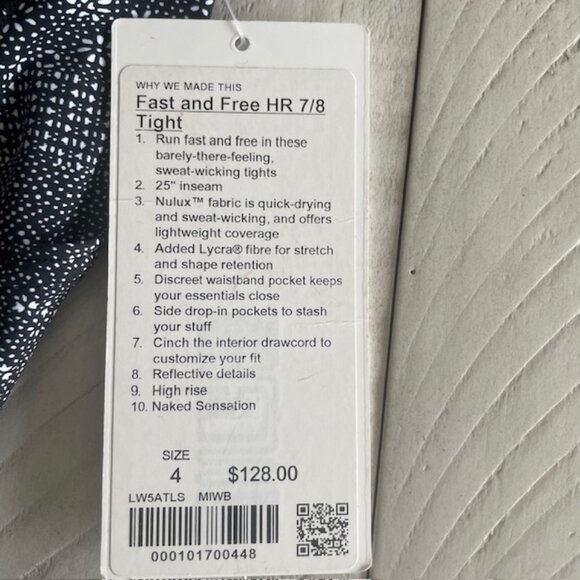 lululemon Fast and Free 7/8 Black and White Women's Leggings - Picture 12 of 13